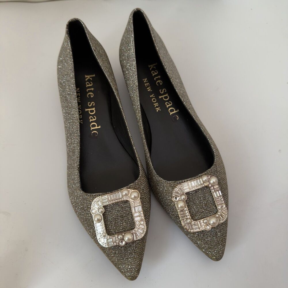 Kate Spade Buckle Up Lurex Pointed Toe Flats Metallic Women’s 7B Wedding Bridal